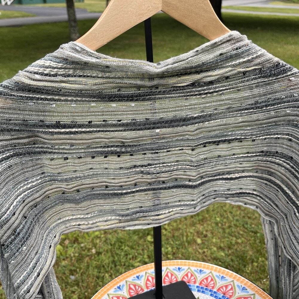 Boho Gray Silver Gold Metallic Striped Fringe Scarf Wrap Shawl Festival